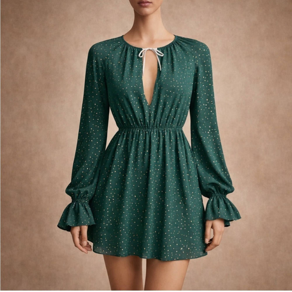 ANDREE Anthropology BY UNIT Green Long Sleeve Dress Size Small